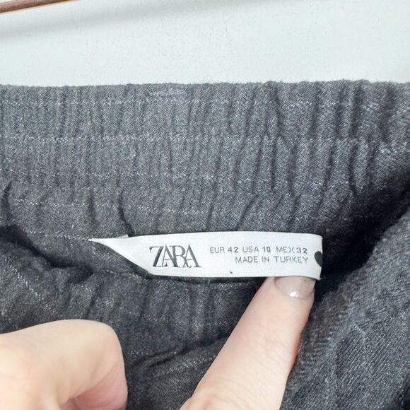 ZARA | Drawstring Waist Gray Pinstripe Print Pants Women’s Size 10 - Picture 6 of 9